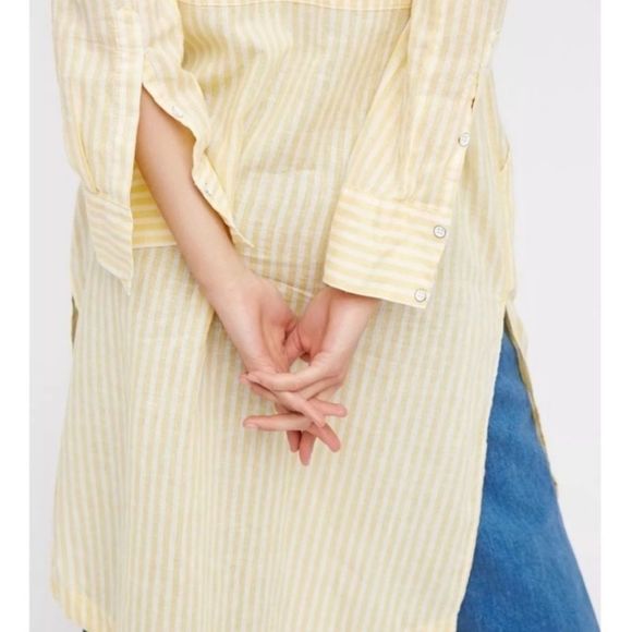 ♻️ FREE PEOPLE Faded in the Morning Linen Button Down Shirt Dress - Picture 3 of 14